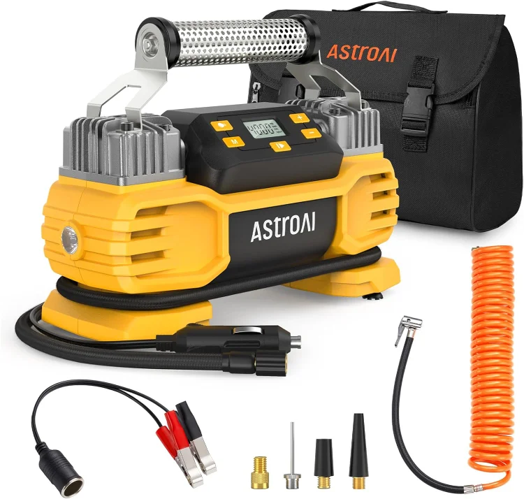 AstroAI Portable 160 PSI Heavy Duty Tire Inflator Pump with Screen, Dual Cylinders & Dual Motors, Dual Power Air Compressor for SUVs, RVs, ORVs, Trucks, Cars, Air Mattresses, etc., Auto Off, LED Light