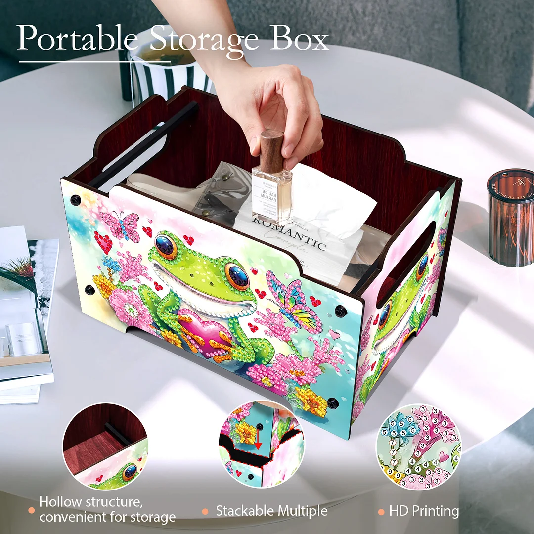 5D DIY Diamond Painting Art Decorative Storage Box Wood Storage Clutch (Frog)
