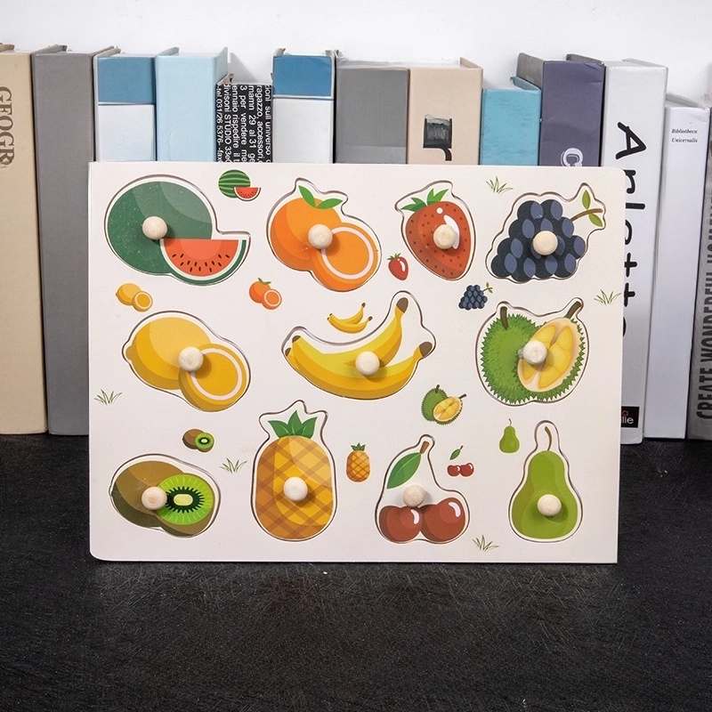 Children ‘s Education Wooden Toys Numbers Alphabet Fruit Intelligence Building Blocks 1 Set