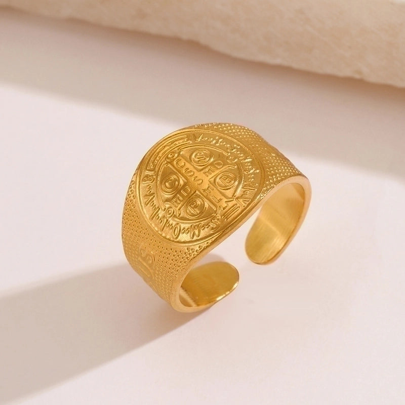 304 Stainless Steel 18K Gold Plated Minimalist Commute Plating Cross Open Ring