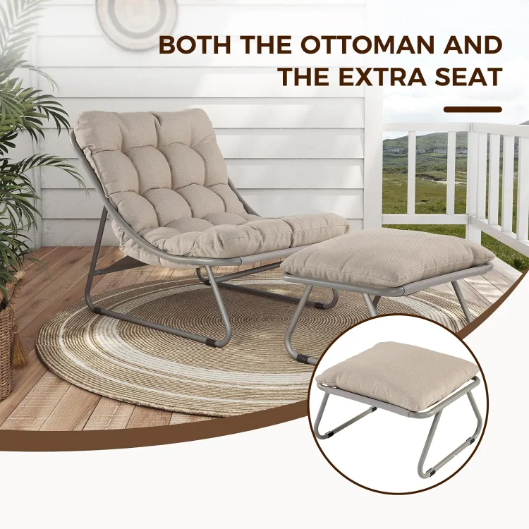 GRAND PATIO Poolside Lounge Chair with Ottoman, Comfy Recliner Chair