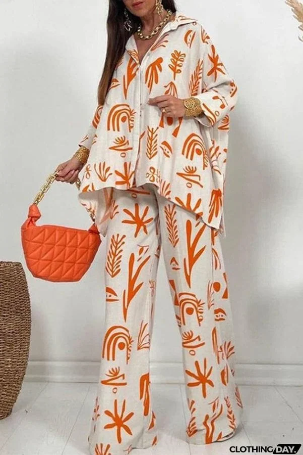 Talk Sweetly Printed Vacation Straight Pants Suit