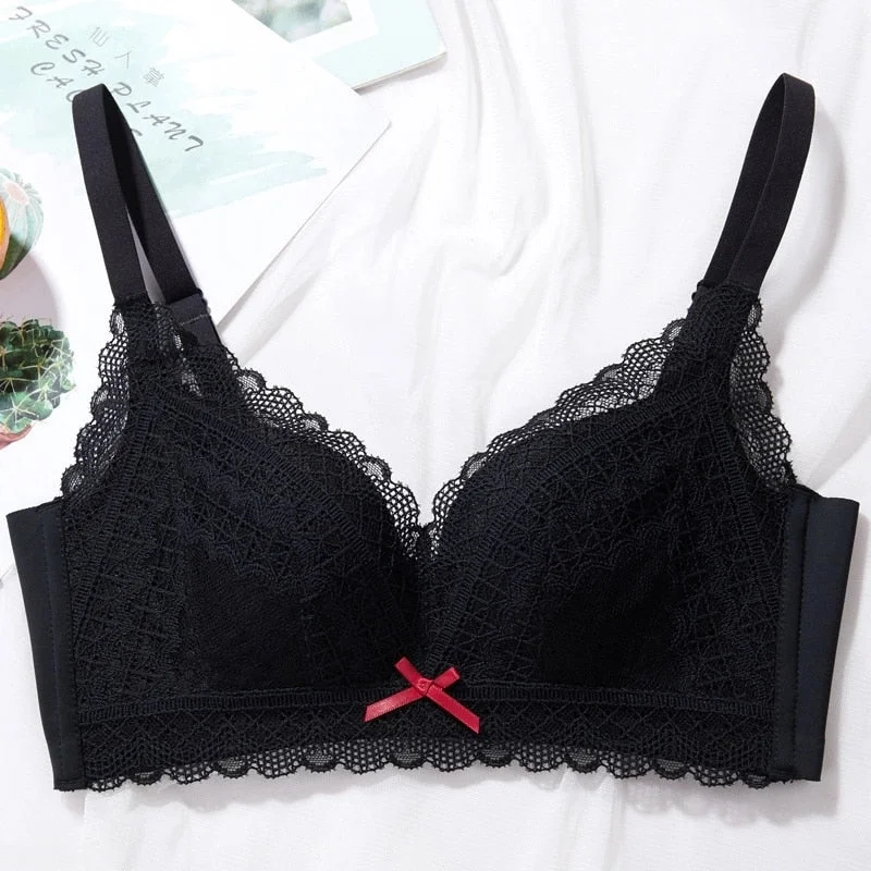Deruilady Solid Color Comfort Breathable Bras For Women Underwear Seamless Push Up Bra Lingerie Wireless Sexy Lace Bralette Top