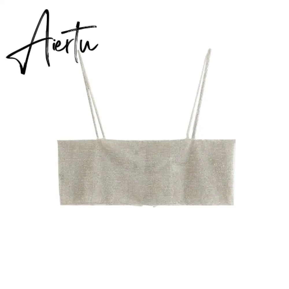 Aiertu Sequin Top Woman Sexy Fashion Backless Crop Top Female Shiny Y2K Sleeveless Top Women Silver Corset Tube Tops Aiertu