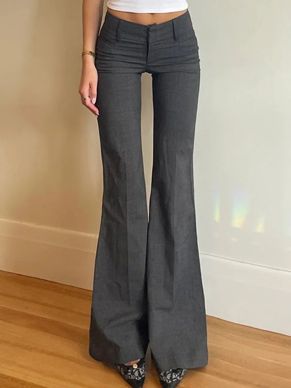 Brownm Grey Vintage Pleated Flared Pants