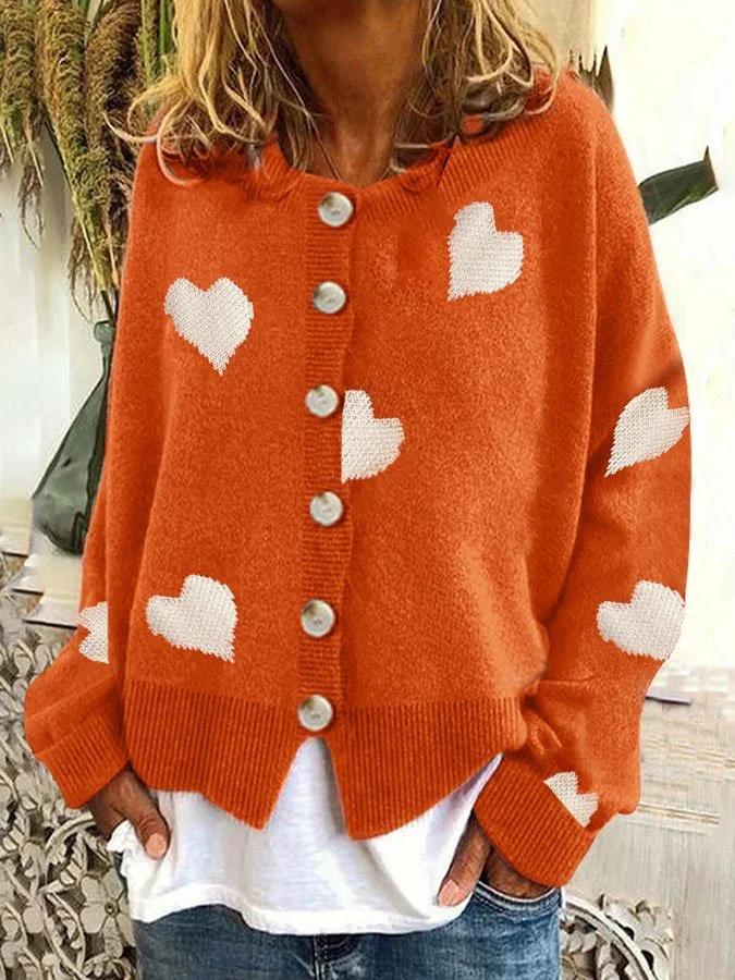 Casual Heart Long Sleeve Knit Cardigan