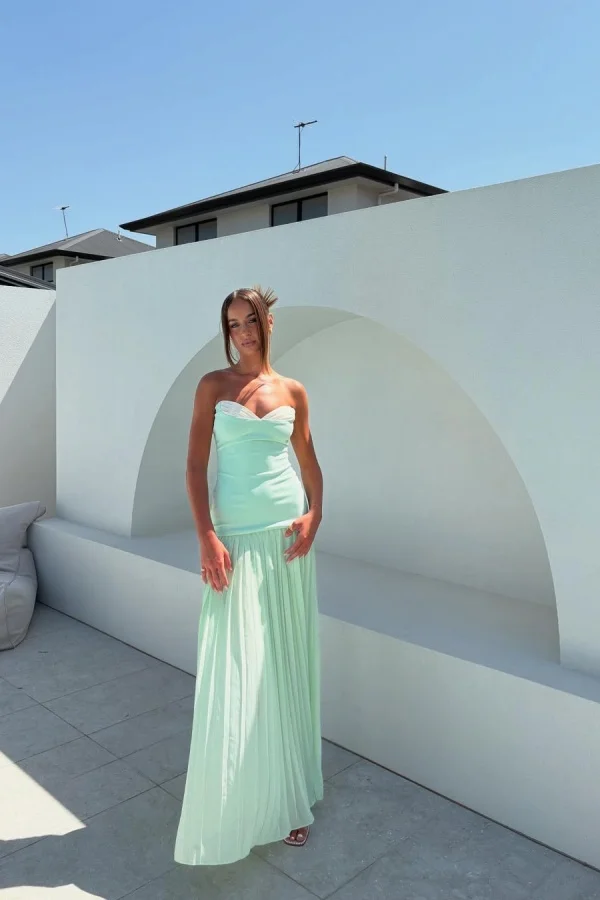  Glamorous Mint Green Strapless Satin Chiffon Prom Dress ZT0680