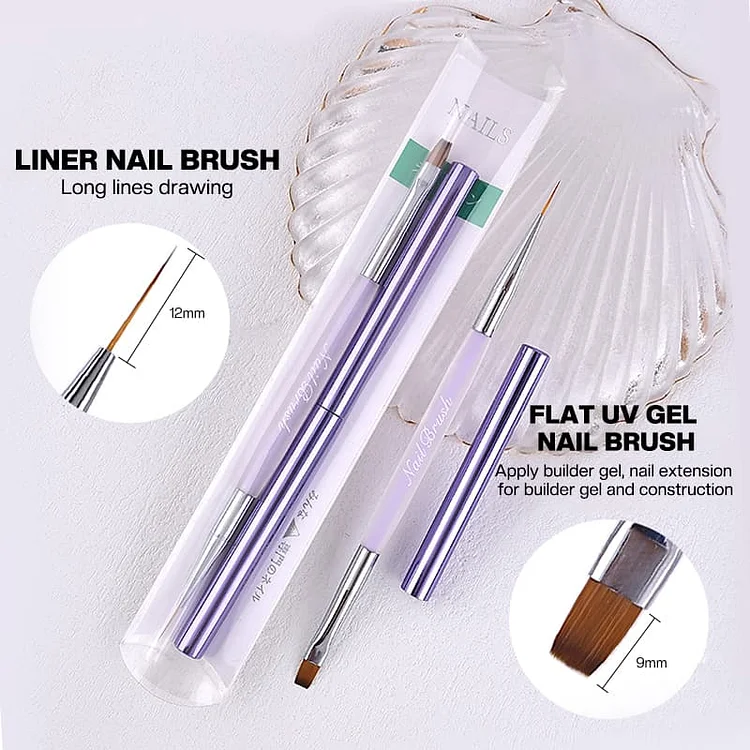Professional Double-Ended Nail Art Brushes with Flat UV Gel Nail Brush & Liner Nail Brush