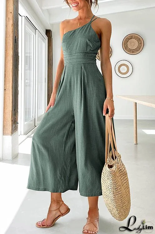 One Shoulder Straps Wide Leg Jumpsuits