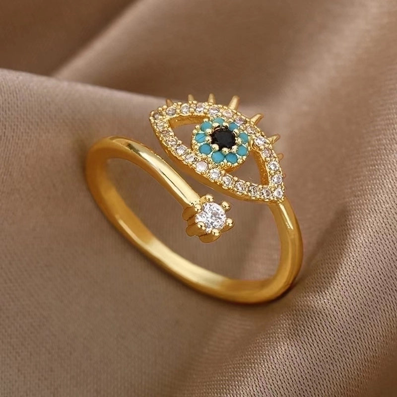 Casual Minimalist Devil's Eye Copper Gold Plated Zircon Open Ring In Bulk