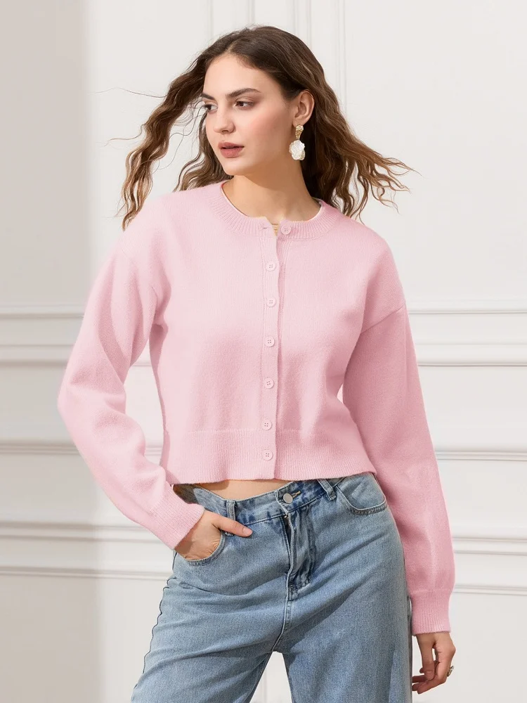 Vacucary Women's Solid Color Knit Tops Button Down Long Sleeve Cardigan Coat Autumn Winter Tops Female Casual Jackets Outerwear