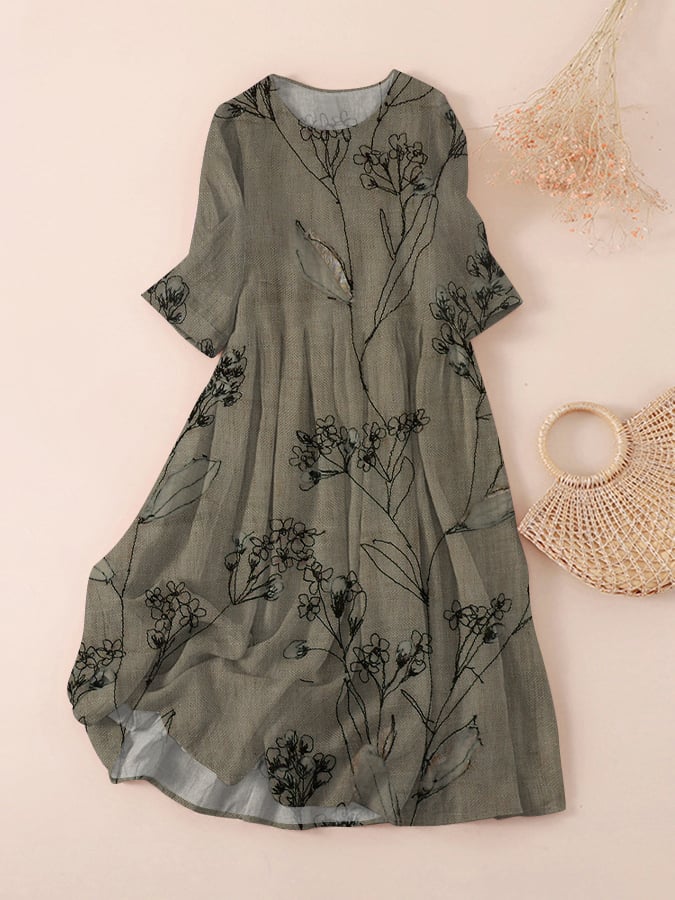 Women's Art Embroidery Floral Print Dress