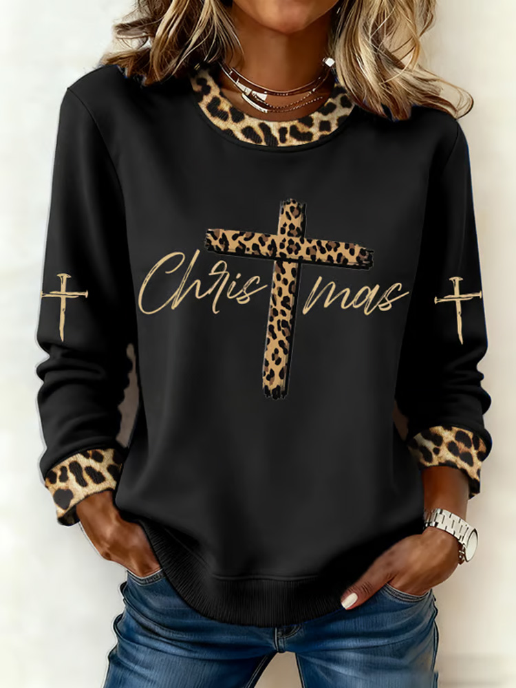 Women's Christmas Faith Print Crew Neck Sweatshirt wearshes