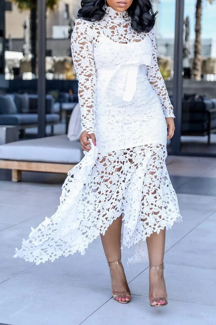 Xpluswear Plus Size Formal Sheer Maxi Dresses Long Sleeve Lace