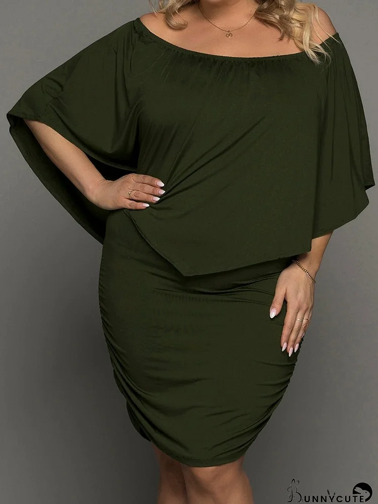 Layered Army Green Plus Size Poncho Style Mini Dress