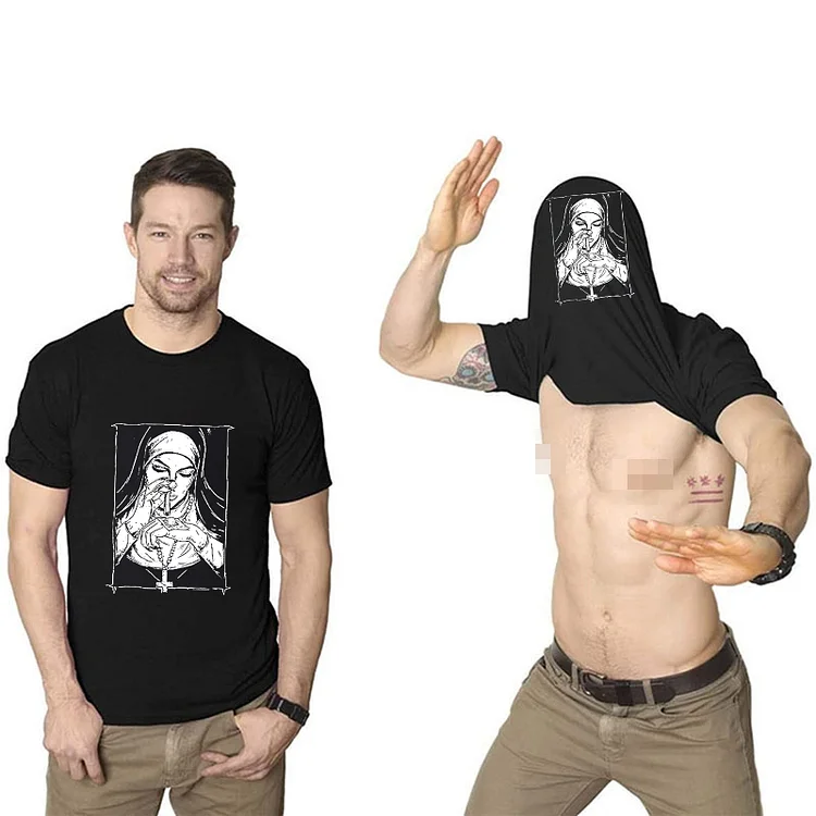 Bad Religious Nun Graphic Casual Double-Print Flip T-shirt