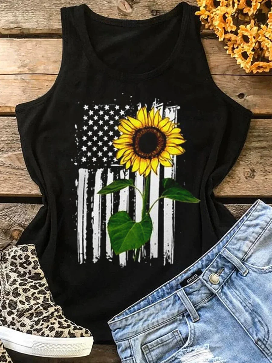 Sunflower American Flag Tank Top