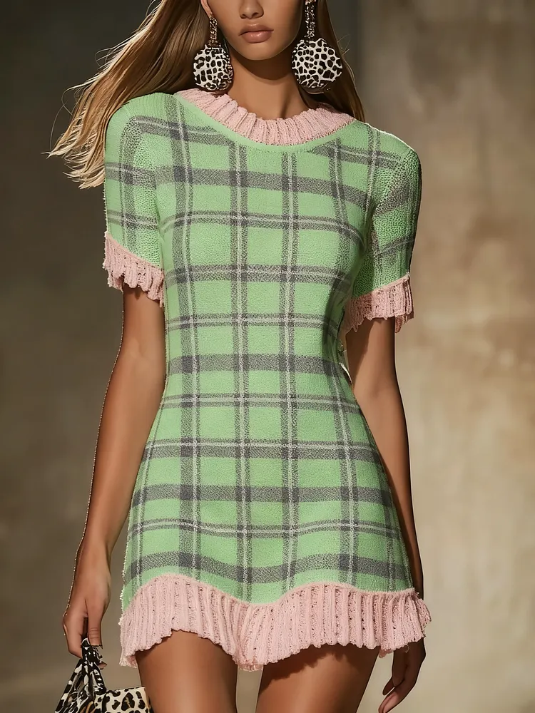 Patterned frilly knitted dress