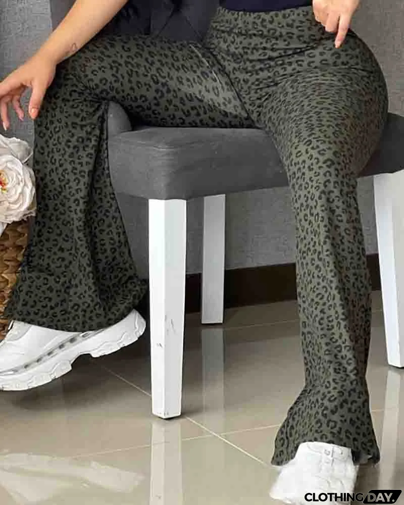 Leopard Print Skinny Flared Pants