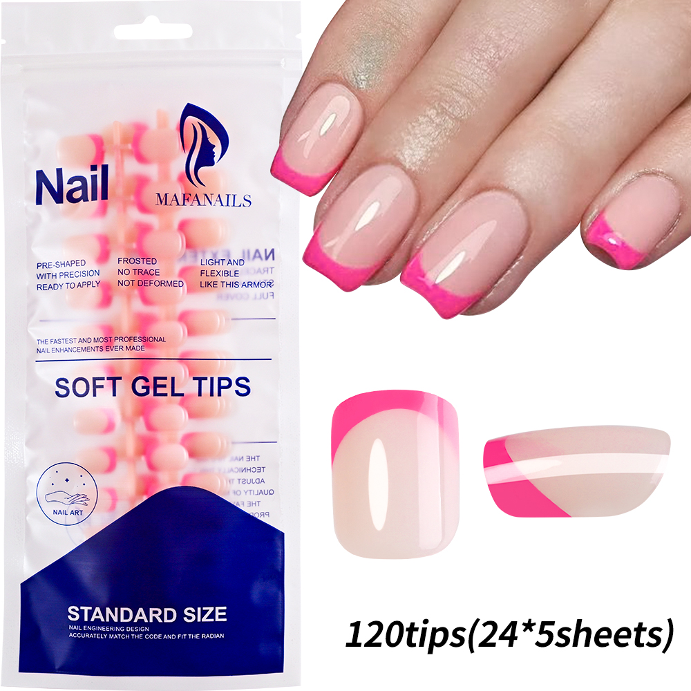 Ddmcloud 240pcs Vibrant French Nail Tips in Pink/Yellow/Green/Purple/Rose Red Chic Short Square Press-On Nails Simple & Elegant Nail Styl