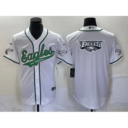 Men's Philadelphia Eagles White Team Big Logo Cool Base Stitched Baseball Jersey NVKZ