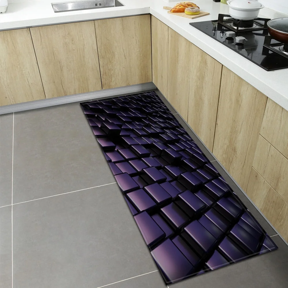 Kitchen Floor Mat Home Entrance Doormat 3D Geometry Living Room Bedroom Decoration Carpet Hallway Balcony Bathroom Anti-Slip Rug