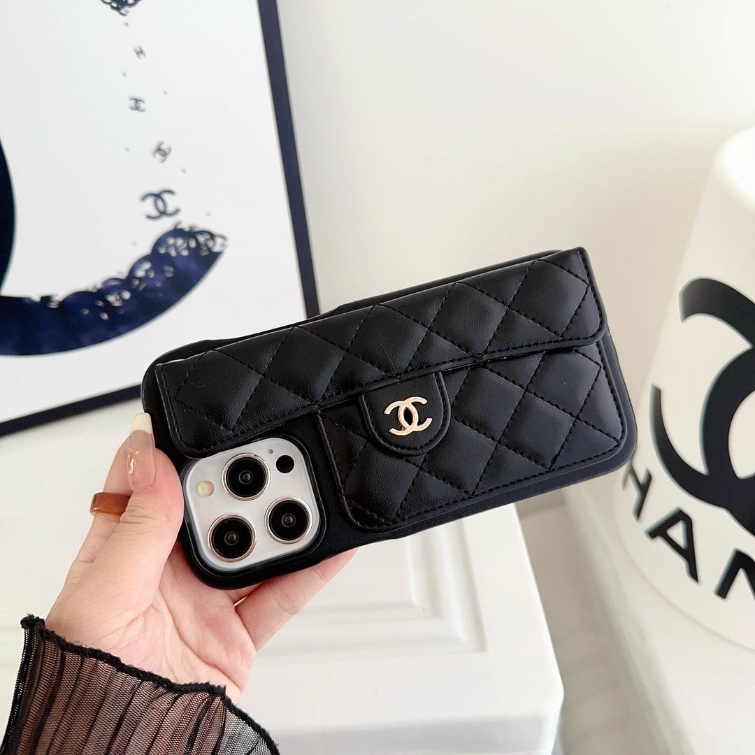 Chanel Official Hand Chain Cardholder Leather iPhone Case Crossbody Cord