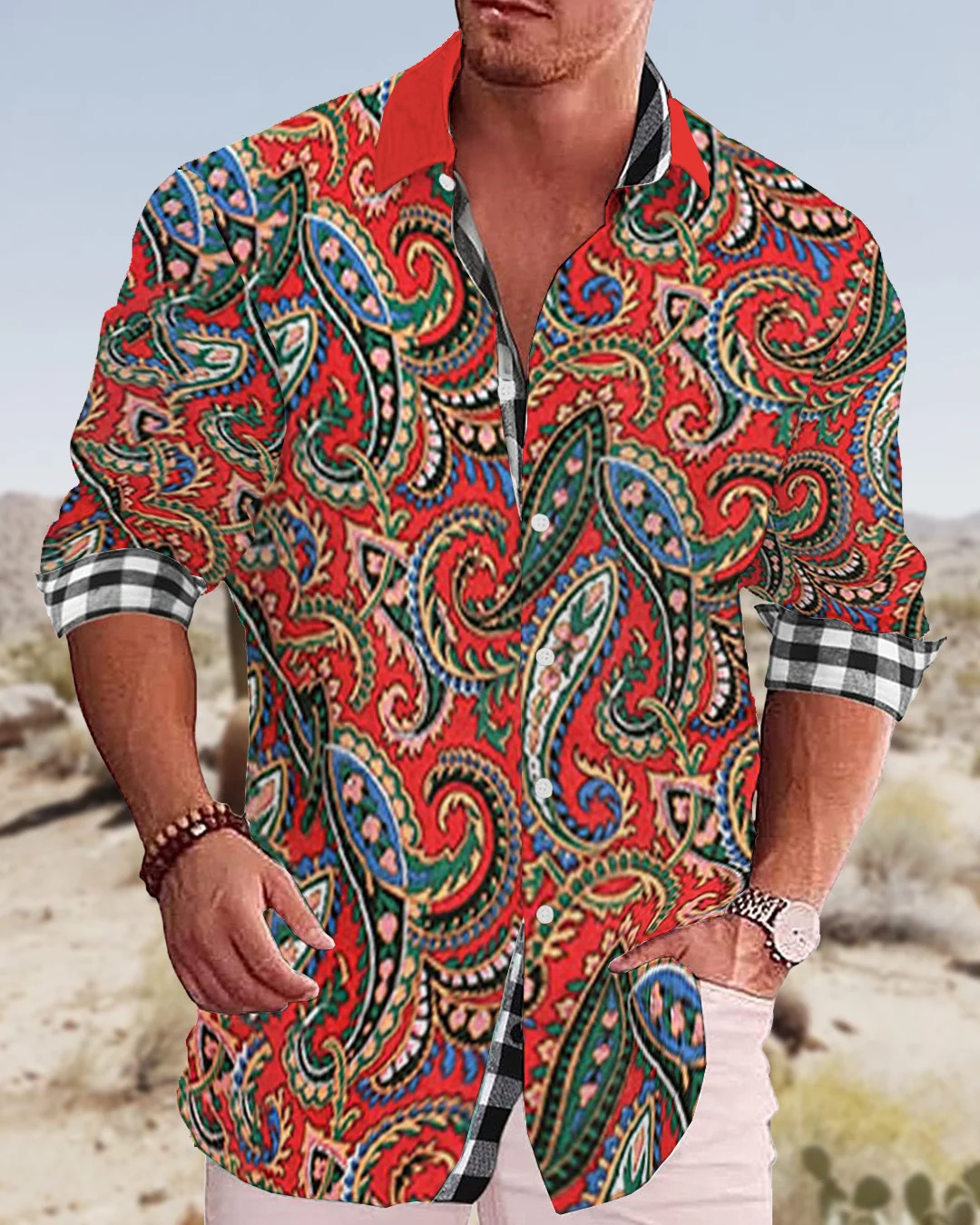 Men's cotton&linen long-sleeved fashion casual shirt 6e6a