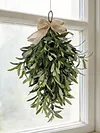 24 Inch Artificial Olive Branch Wreath Teardrop Swag Faux Greenery Hanging Pendant for Front Door Wedding Arch Window & Wall Decor
