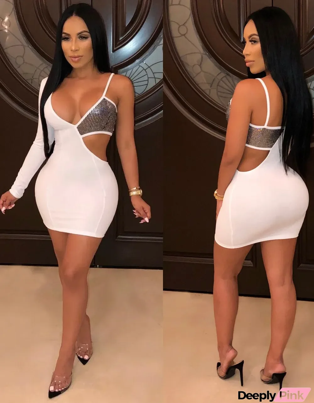 Party Sequins Sexy Cut Out Bodycon Dress with Single Sleeve