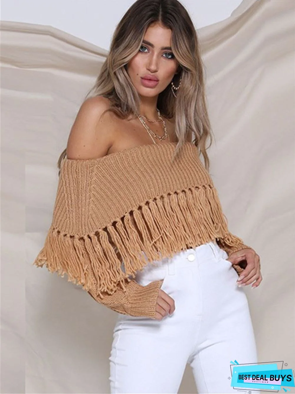 One-Shoulder Tassel Off-The-Shoulder Sexy Long-Sleeved Sweater