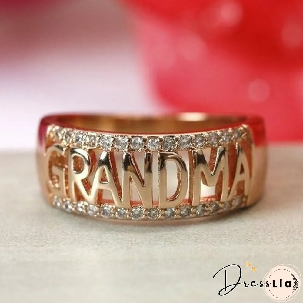 18KRose gold/925silver/18K Gold Grandma Letter Diamond Ring Jewelry Family Birthday Best Gift for Women Band Rings Size 5 6 7 8 9 10