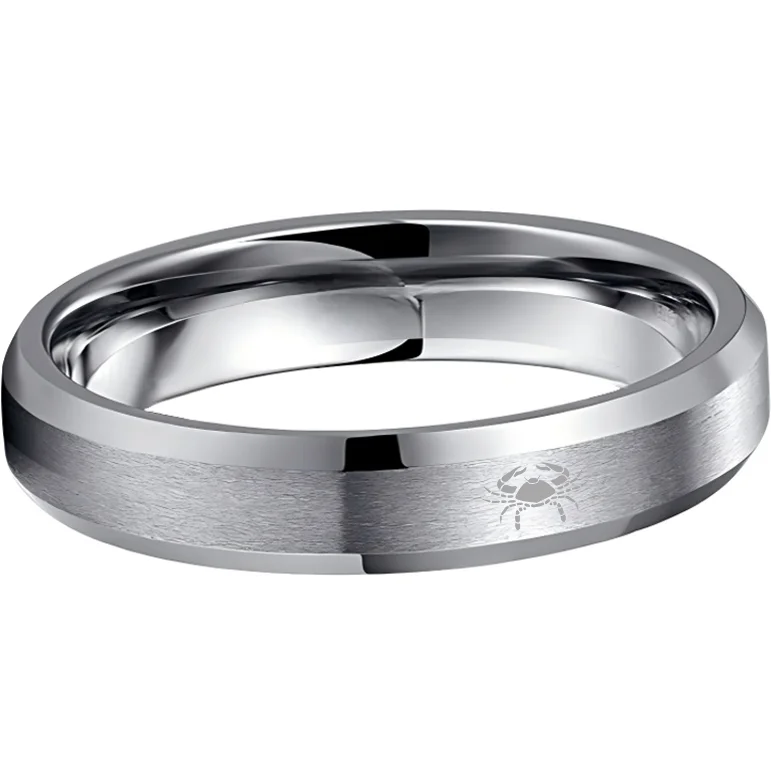 Sliver Laser Etched Couple Tungsten Carbide Ring Sliver Cancer Tungsten Wedding Bands Beveled Edges 4MM 6MM 8MM