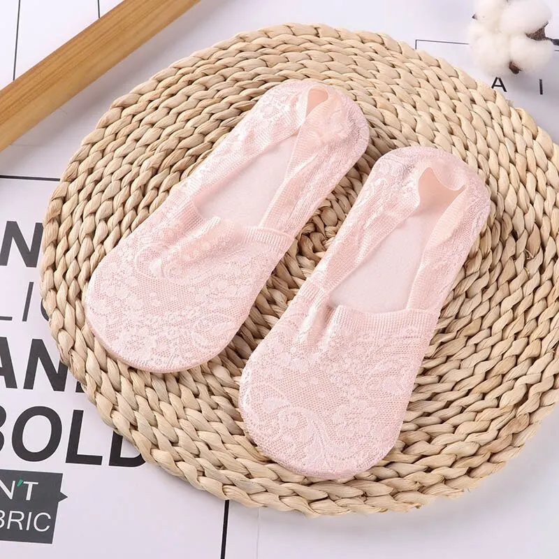 New Transparent Short Lace Socks Women Flower Short Antiskid Invisible Breathable Silicone Ankle Socks Summer Hollow Out Sox