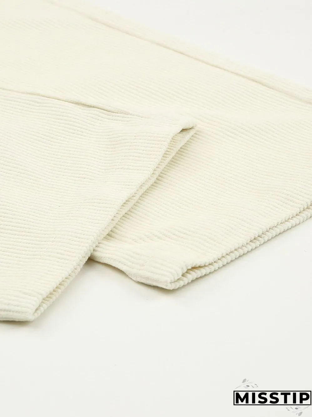 Beige Corduroy High Waist Trousers for Winter Casual Wear