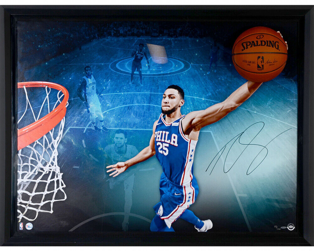 Ben Simmons Signed Basketball UDA Break Through Framed 76ers Autograph Photo Poster painting #D