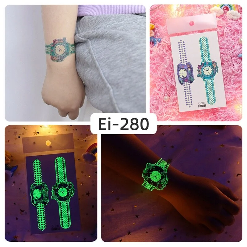 24 kinds Luminous Tattoo Sticker Children Arm Face Glowing Tattoos Watch Boys Body Art Girls Tatto Party Makeup Kids Gift