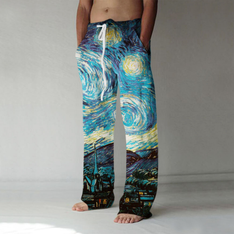Men's loose art abstract print trousers