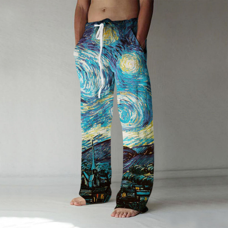 Men's loose art abstract print trousers