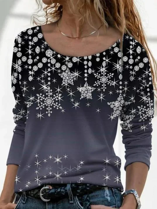 Women Long Sleeve Scoop Neck Floral Printed Graphic Top