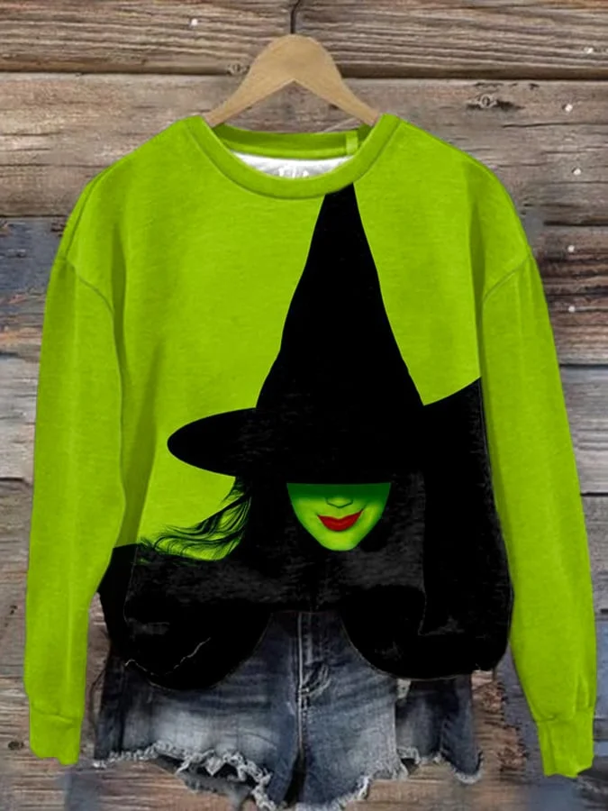 Halloween Witch Print Round Neck Sweatshirt
