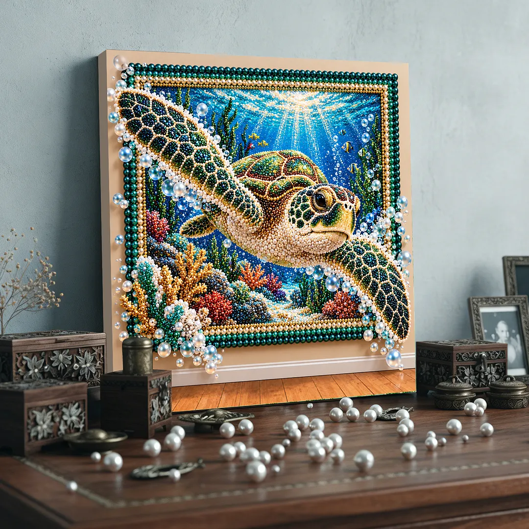 Framed Pearl Painting Kit Turtle Underwater Art 11.81x11.81in