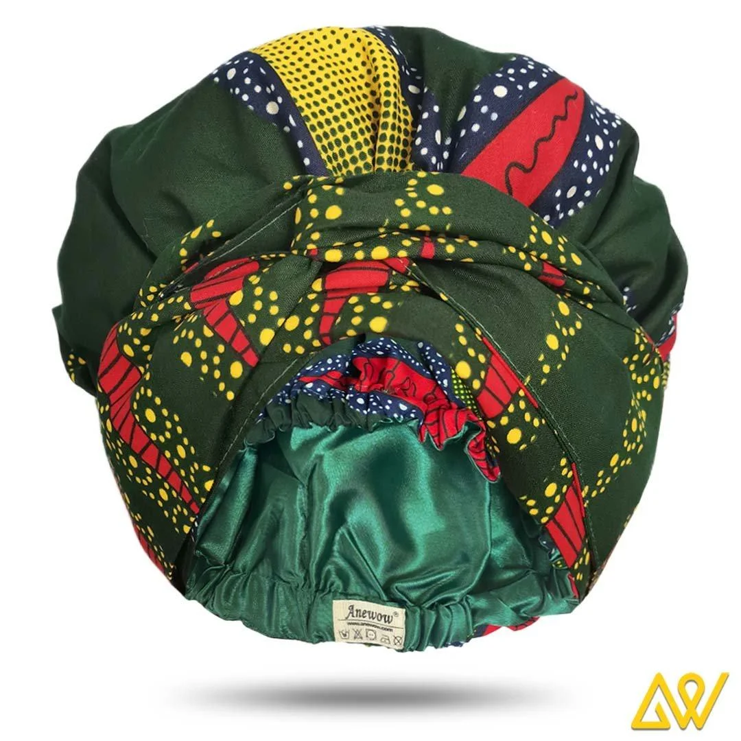 African Print Head Wrap With Satin-Lined(Olives) -AW1848