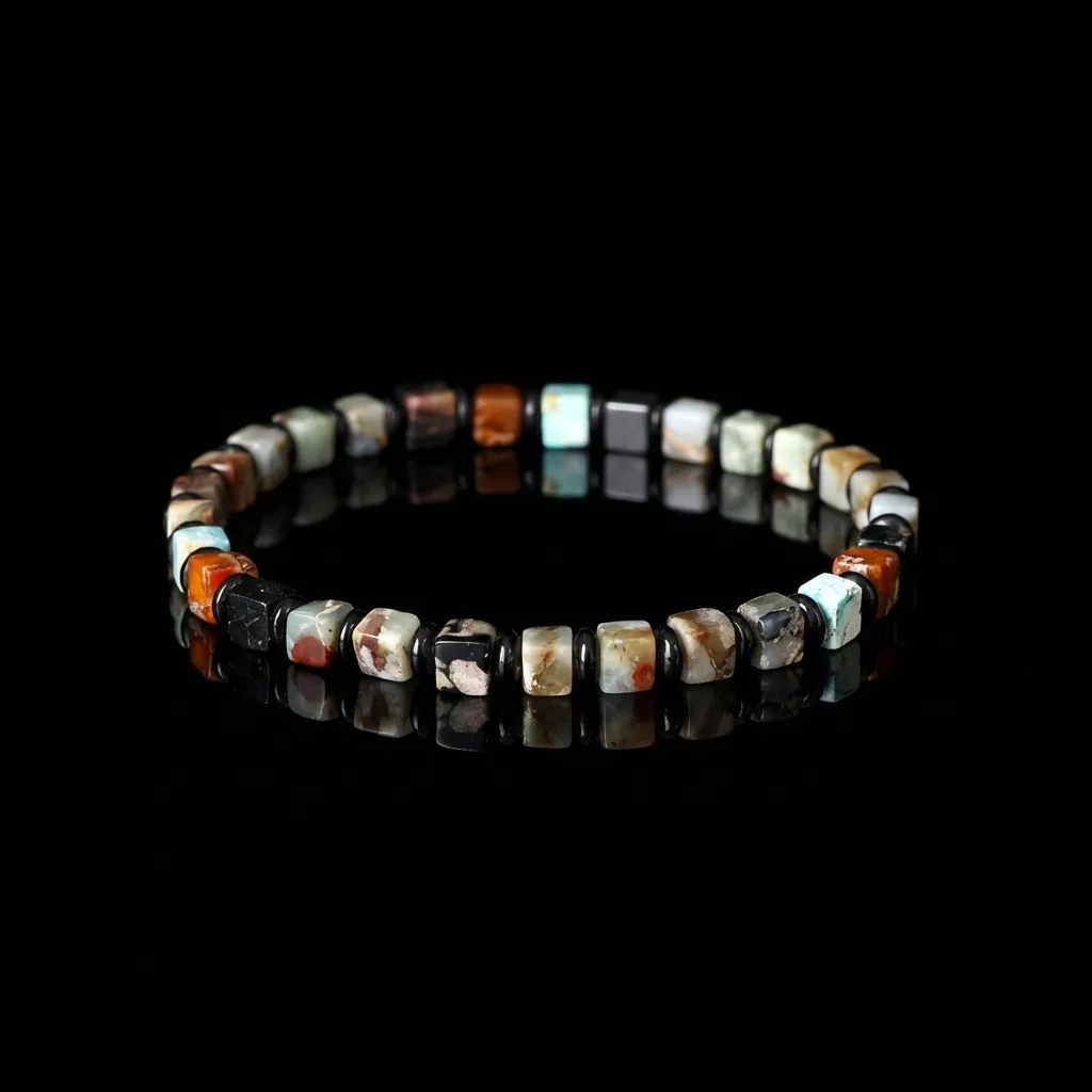 JiStones Sovereign Series: Artisanal Natural Stone Cube Bracelet Emperor Stone - 16cm (Petite)