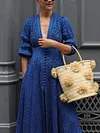 Crochet Plunging Puff Sleeves Maxi Dress