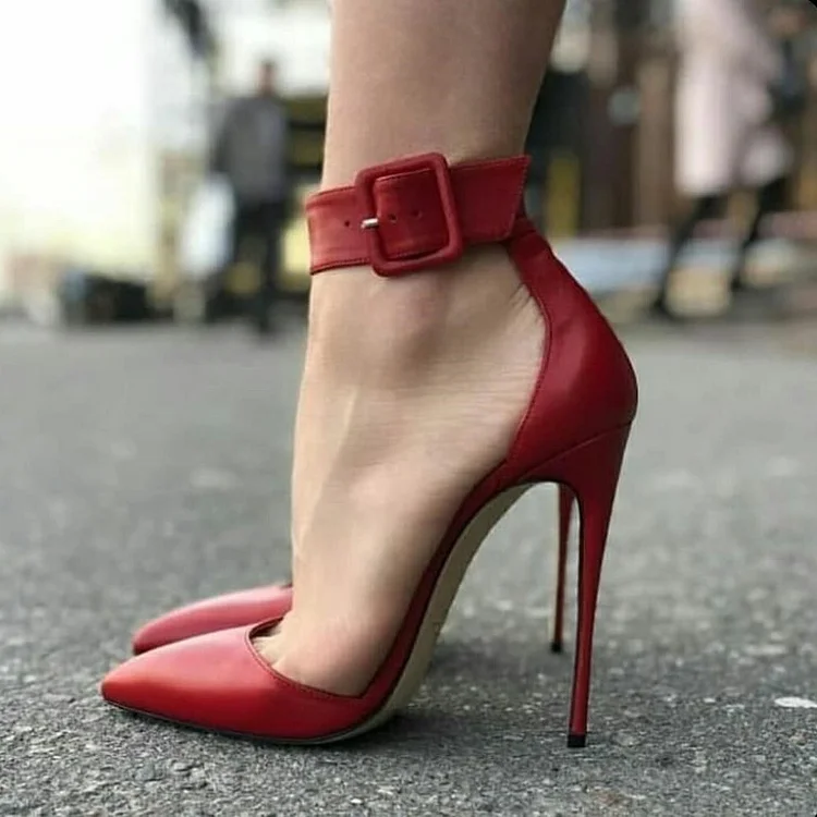 Red Sexy High Heel Pointy Toe Ankle Strap Stilettos Vdcoo