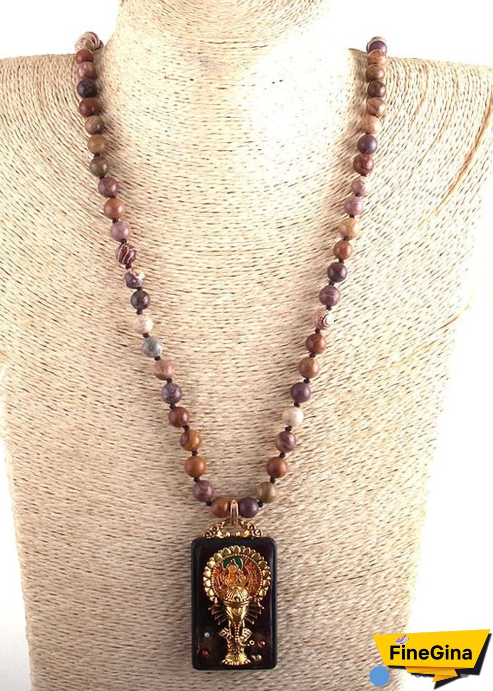 Boho Necklace, RH Precious Lava Stone, Ganesha Buddha