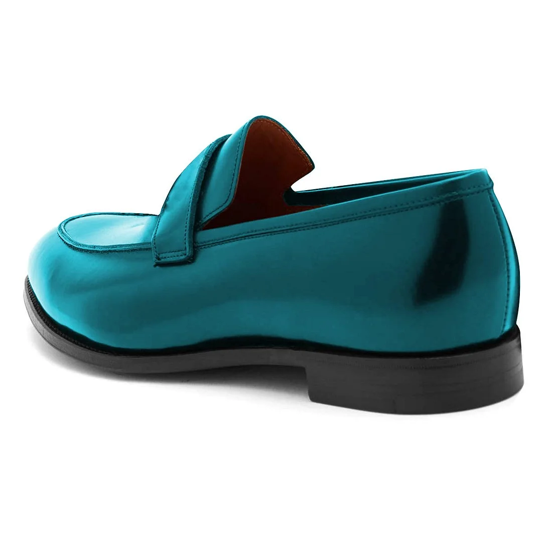Trendy Teal Vegan Leather Almond Toe Women's Flat Loafers