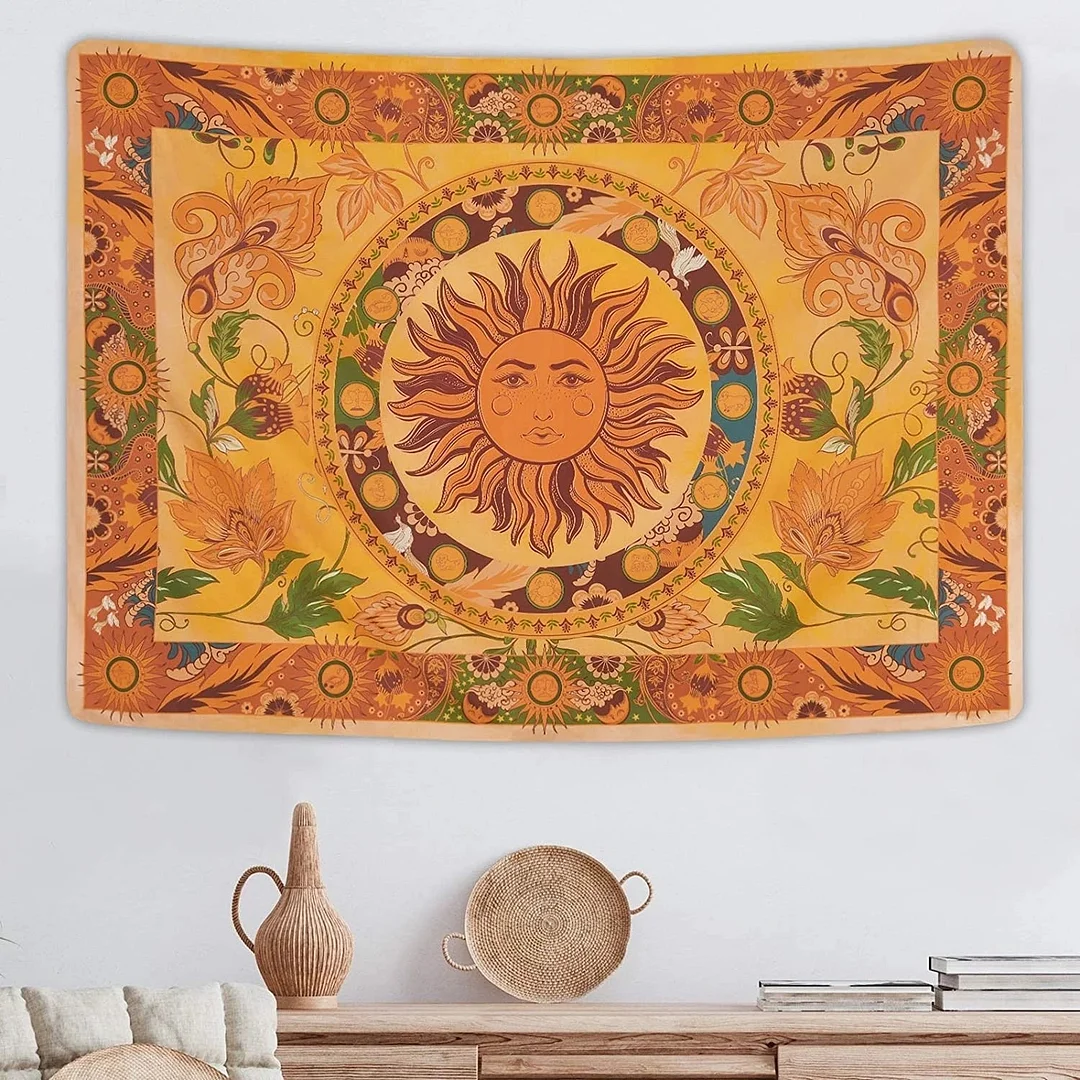 Burning Sun Tapestry Flower Vines Tapestries Vintage Floral Tapestry Mystic Tapestry Hippie Tapestry Wall Hanging for Room