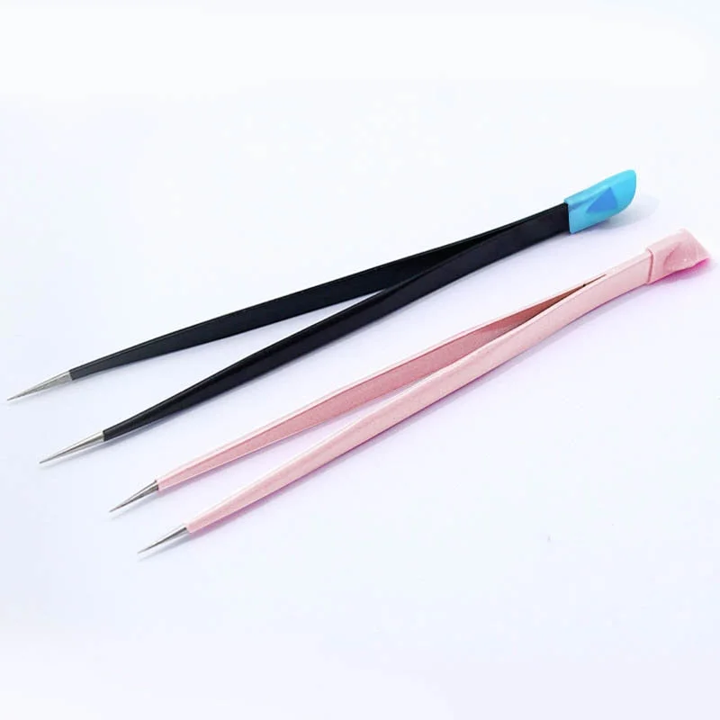 Straight Nail Tweezers with Silicone Pressing Head for 3D Sticker Rhinestones Water Sticker Picker Nails Tools Stainless Steel-Nail Inspo